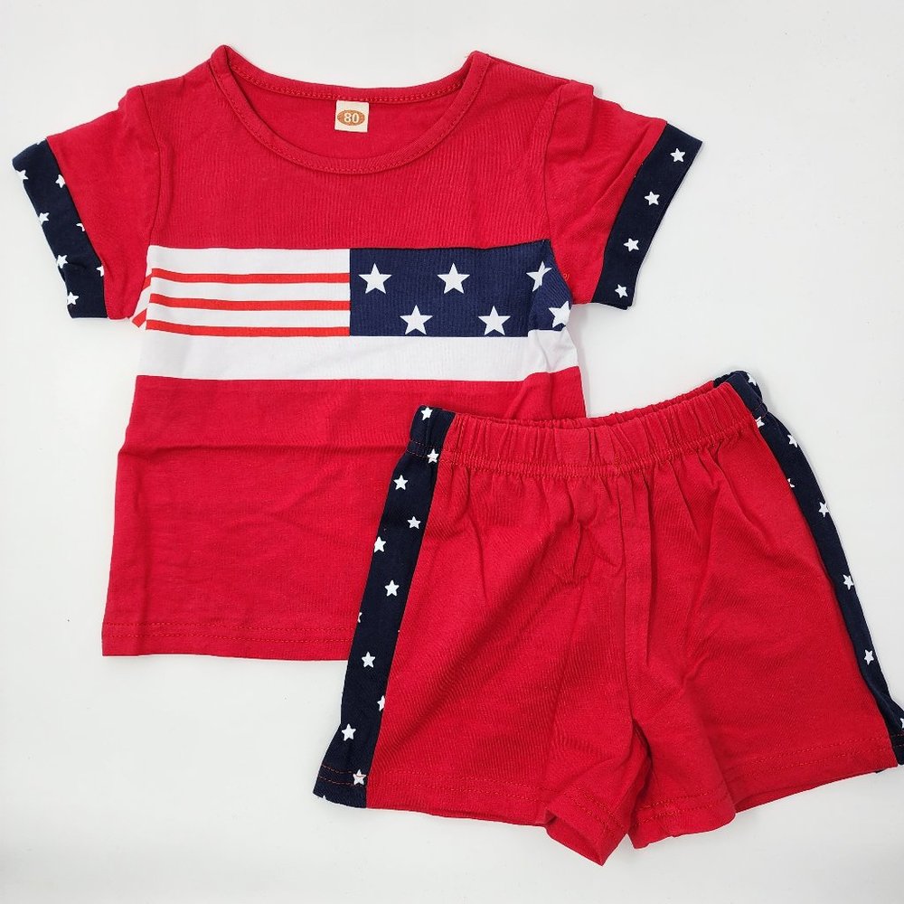 New Baby 12-18M Months Boy Girl Red White Blue 4th July T-shirt & Shorts Outfit